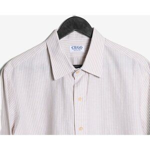 Cego Custom Shirtmaker Mens Large Striped Button Down Shirt Beige White